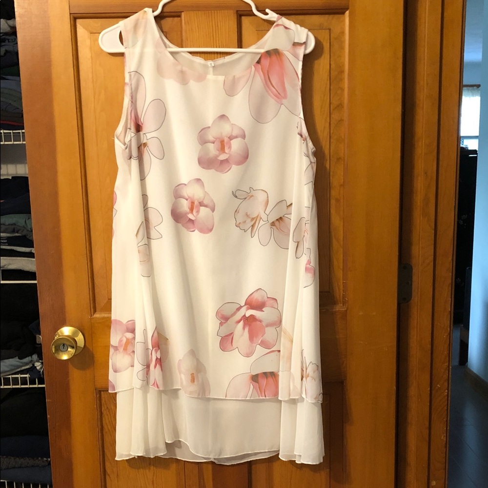 Floral Sleeveless Dress - Pink and White